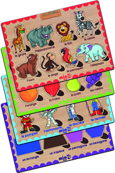 minİQ toys حيوانات الغابة الفرنسية الخشبية - الفواكه - المهن - الأشكال مجموعة...