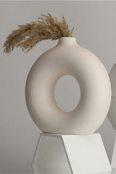 Beige & Stone Decorative Donut Vase Object