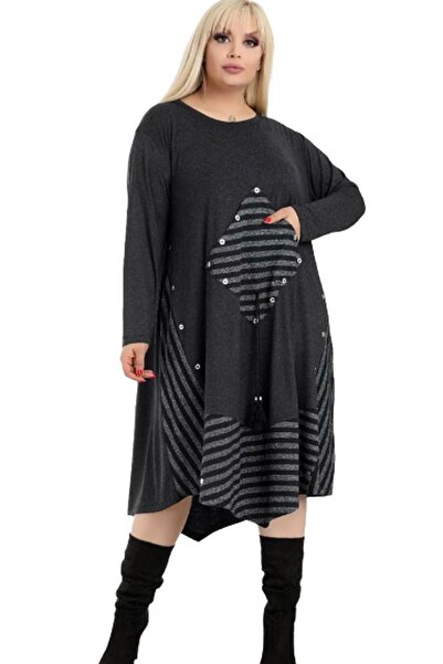 Kheos Φούστα Ασύμμετρη και Μπλοκ Τετράγωνη Τσέπη Μακρυμάνικο Φόρεμα