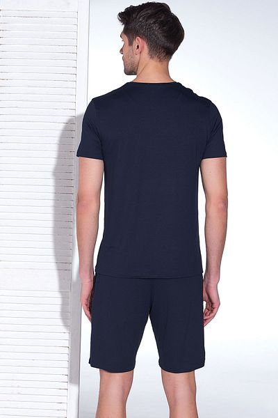 Sevim Navy Blue Men's Suit with Micro Modal Shorts - Crew Neck 9086