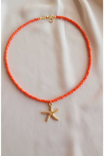 fullcontrol Orange Beaded - Gold Starfish Women's Necklace
