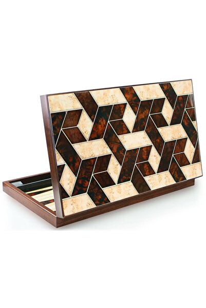 megame Luxury Trendy Backgammon Walnut Look Geometry Pattern Backgammon Gift Backgammon Designed for Special Occasions