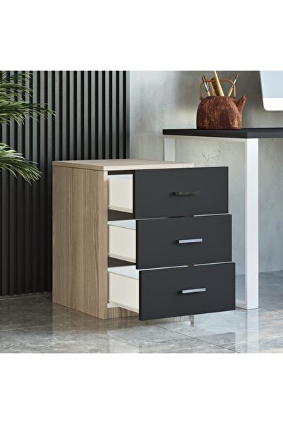 L'occi Concept Diego C Ofis 3 Çekmece Etajer Keson Meşe-siyah