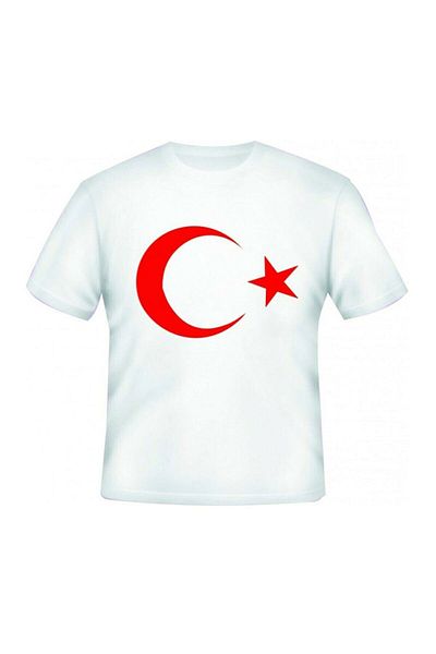 Dragora Tricou alb pieptănat din bumbac Super Compac, unisex, cu steagul semilună și stea pentru copii