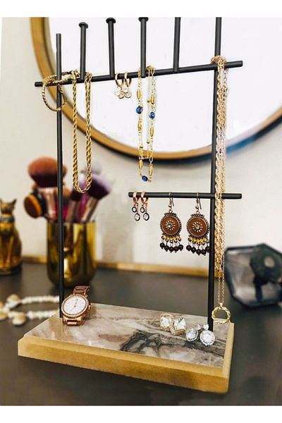 Drm Wood Jewelry & Accessories: Jewelry Cabinet with 7 Bars, Jewelry Stand & Earring Holder Organizer Set