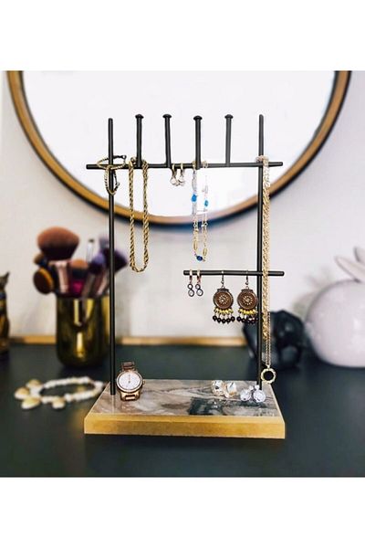 Drm Wood Jewelry & Accessories: Jewelry Cabinet with 7 Bars, Jewelry Stand & Earring Holder Organizer Set