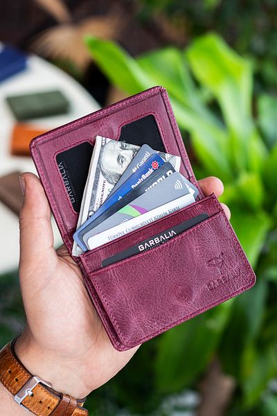 Garbalia Unisex Claret Red Magnet Crazy Leather Card Holder Wallet