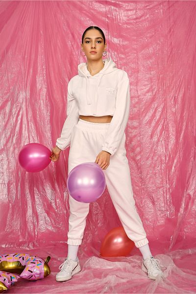 Wear Three Points Women's White Crop Sweatshirt
