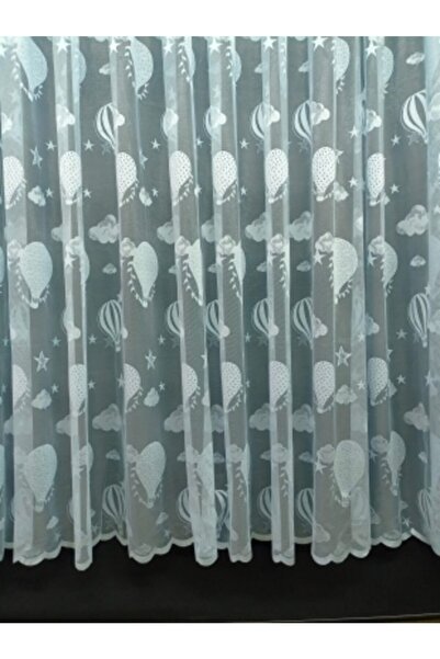 DNZEVGEREÇLERİ Erkek Çocuk Odası Uçan Balon Mavi Renk Modern Tül Perde 1/2 Pi...