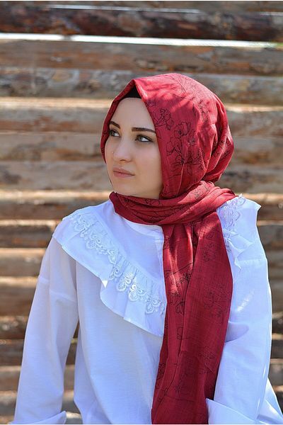 Veille Flower Patterned Red Shawl