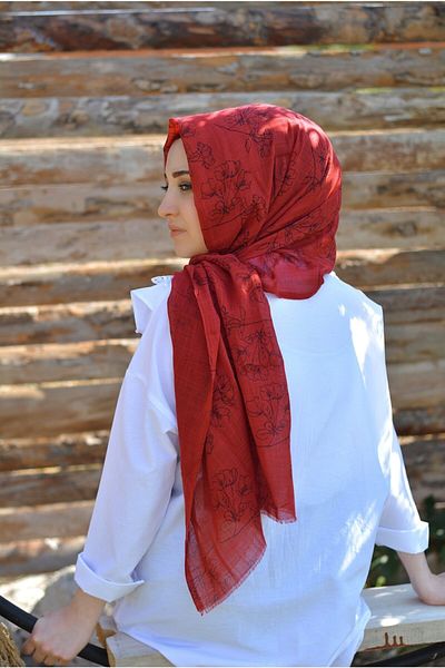 Veille Flower Patterned Red Shawl