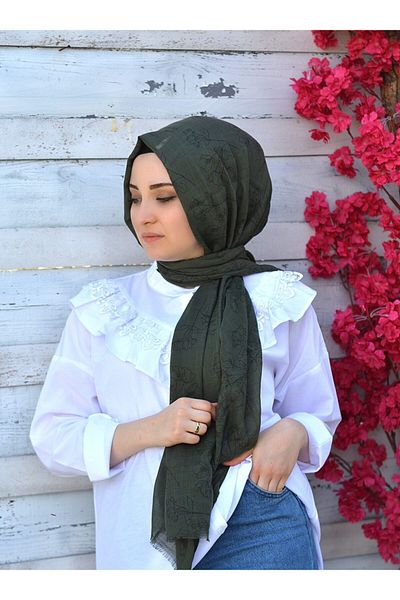 Veille شال أخضر داكن منقوش بالزهور