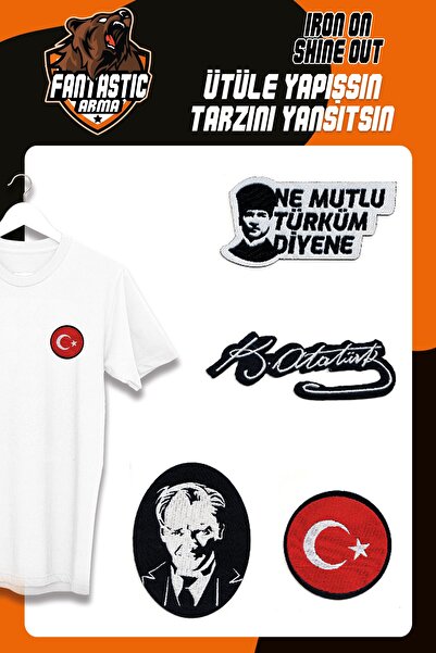 FANTASTIC ARMA Set de 4 armă țesute care se lipesc cu fierul de călcat Ataturk, steagul turcesc, modelul pentru ce fel de turc fericit
