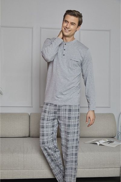 çorapdunyam Kly Midi Collar Indigo Men's Long Pajama Set