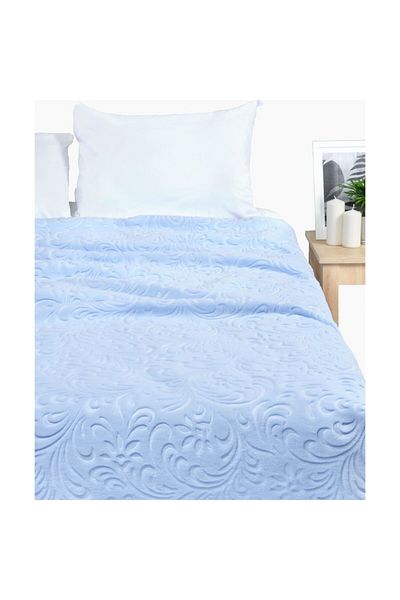 Baharoğlu Battaniye King Size Velvet Embossed Blanket - Blue
