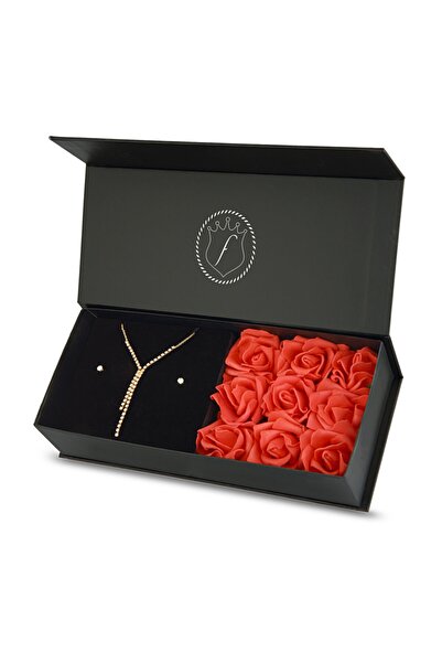 Forentina Sarı Su Yolu Kolye Küpe Güllü Kutuda Takı Seti Ps2150