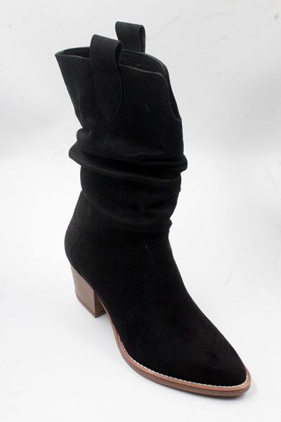 PASSAGE SHOES 7006 Μαύρες κοντές γυναικείες μπότες με μαύρο καστόρι