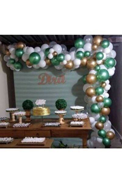 BEST PARTİ DOĞUM GÜNÜ PARTİ SÜSLERİ 100 Pieces Concept Party Balloons Green, Transparent, Gold, White + Balloon Chain Gift