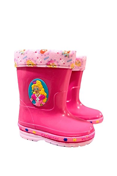 GEZER Yeni Sezon Kız Çocuk Prenses Baskılı Su Geçirmez Miflon Kumaş Kışlık Çizme - Fuşya