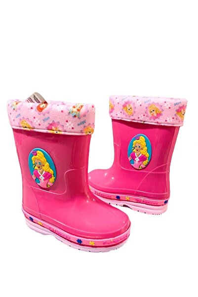 GEZER Yeni Sezon Kız Çocuk Prenses Baskılı Su Geçirmez Miflon Kumaş Kışlık Çizme - Fuşya