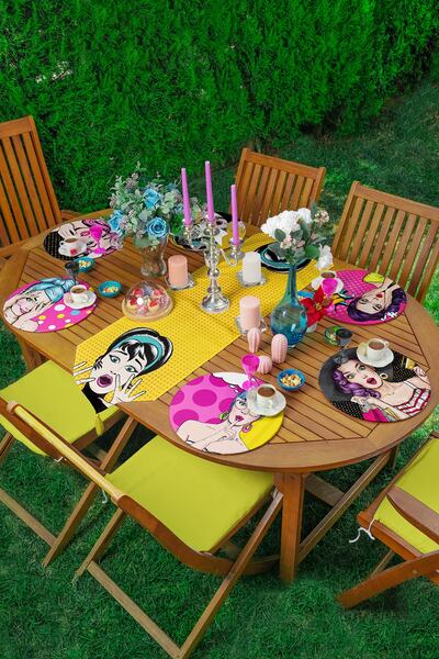 Realhomes 6+1'li Özel Tasarım Pop-art Kız Desenli Supla Runner Seti