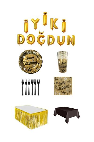 Dipak Златно-черен комплект балони за рожден ден „Честит рожден ден“