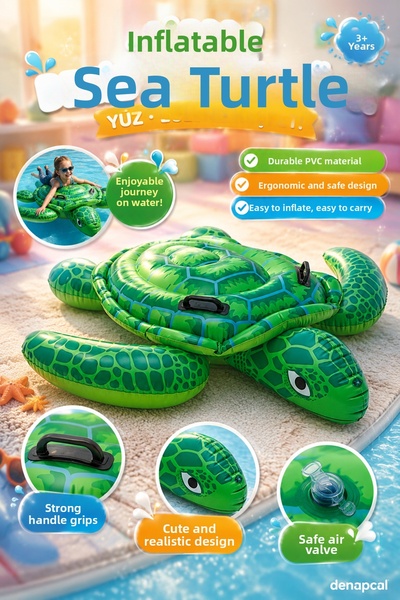 DENAPCAL Inflatable Turtle Sea Bed with Handle – Large Size Pool Bed Sea Bed ...