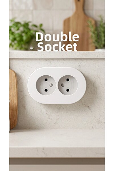 Marsilyan Double White Grounded Surface Mounted Socket - Modern Electrical Do...