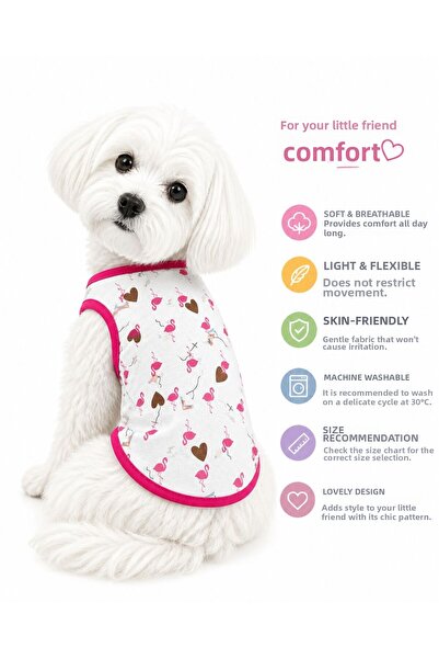 DOGİ&DOG Small Breed Pink Stork Dog Tank Top Dog Outfit Cat Outfit (1-10kg)
