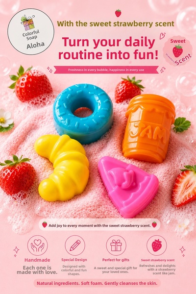 renkli izler atölyesi Strawberry Scented Mini Sweet Design Hand Soap Set of 4...