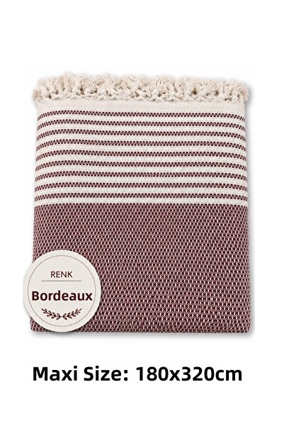 Mandaş Burgundy - Cotton Non-Slip Wicker Woven Maxi Size Sofa Cover (180X310)
