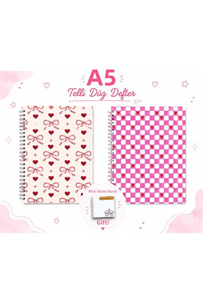 TOMBİ-X A5 Spiral-Bound Flat School Notebook Set - 2-Pack with Mixed Patterns...