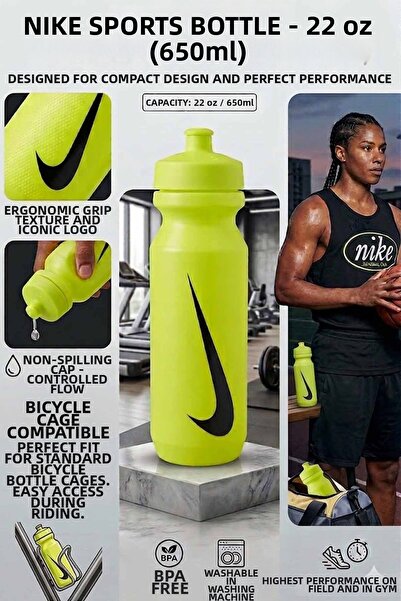 Nike Swoosh Green Sports Water Bottle 22 oz / 650 ml - Squeezable Bicycle, Gy...