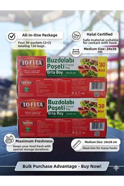 Lider MAGNESİA Refrigerator Bags 24X38 cm Medium Size 30 Pcs 4 Pk 120 Single