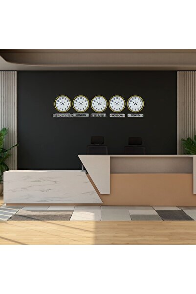 ForWhat 5Pcs 36cm World Time Clocks with Yellow Style Signs for Office Home O...