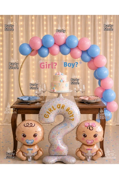 Parti Dükkanı Girl or Boy Gender Reveal Party Set with Girl or Boy Foil Ballo...