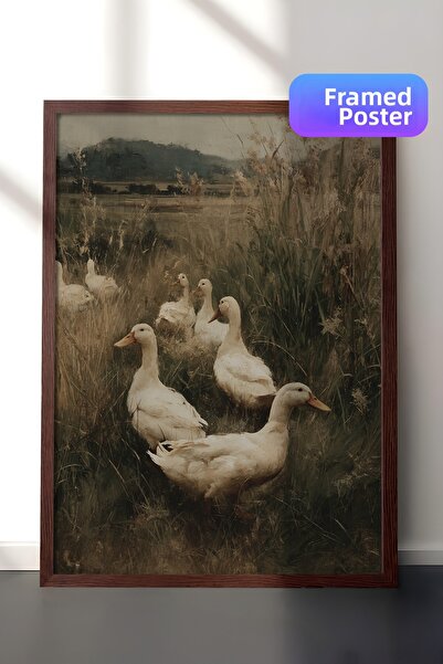 Zestia Pictură murală vintage, rațe mergând prin natură, înrămată maro Nr.: 2...