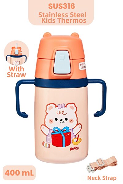 Vagonlife 400 ml 316L Stainless Steel Children's Thermos with Straw, Carrying...