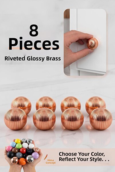 GLASWEN 8 Pcs Hard Plastic Knob Round Ball Striped Bright Copper Cabinet Furn...
