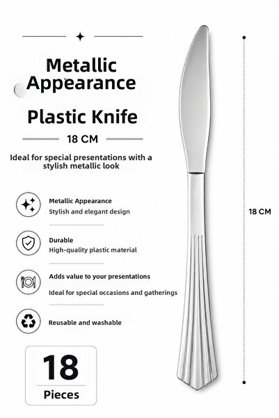 alenked Plastic Knife 18cm Metal Look - Pack of 18