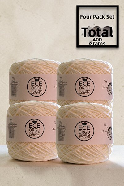 Ece Örgü Tasarım Atölyesi Light Cream, 2 mm Thick Twisted Bamboo Cotton Knitt...