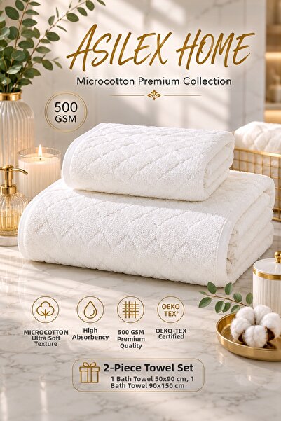 Asilex Home Collection Microcotton Premium 2-Piece Towel Set Ultra Soft Bath ...