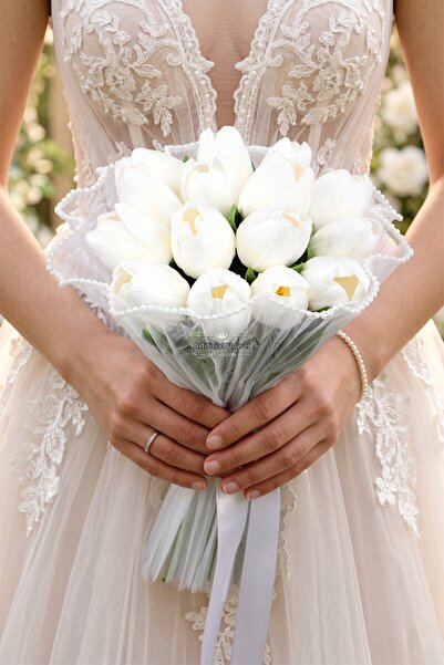 Yapay Çiçek Deposu Set de 2 buchete de mireasă cu lalele umede Pure Tulip, tu...