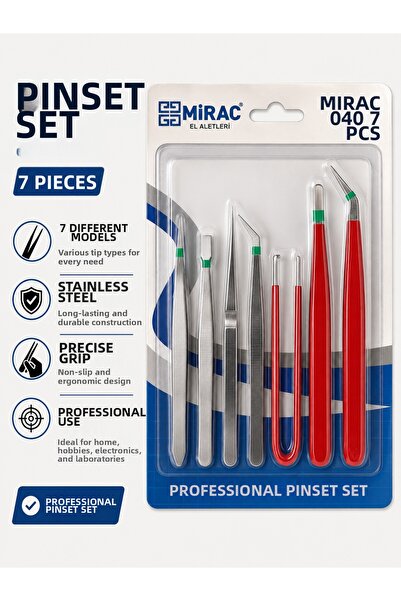 Miraç Tweezers Set 7 Pieces Professional Tweezers Kit with Precision Tips for...