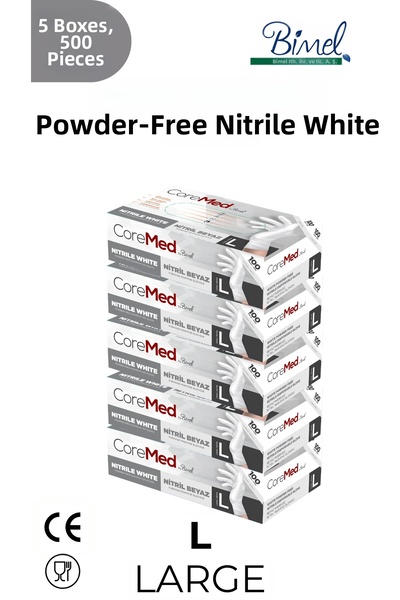 COREMED Nitrile White Examination Gloves L - 5 Packs of 100 Pieces