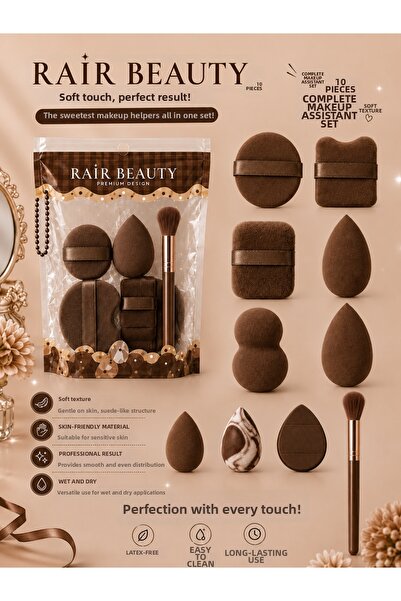 RAİR BEAUTY Επαγγελματικό σετ βουρτσών και σφουγγαριών μακιγιάζ 10 τεμαχίων σ...