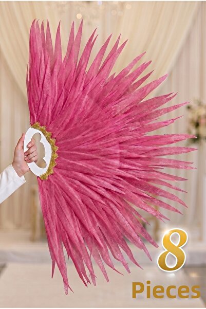 ZEYMERADE Pink Fringed Dance Fan, 8 Pieces Large Size 120X80Cm, Henna Night, ...