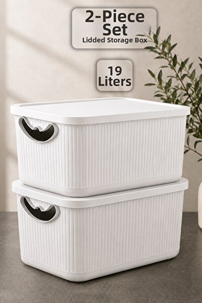 Meleni Home Cutie de depozitare cu capac, 2 bucăți - Organizator decorativ mu...