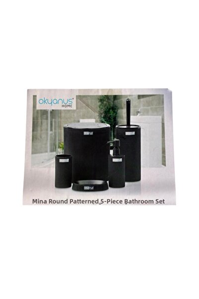 freehomedesign Mina Round Striped 5-Piece Bathroom Set Black