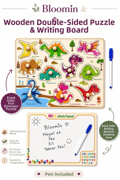 Bloomin Wooden Double-Sided Bultak & Writing Board |   Pen Included |   Educa...